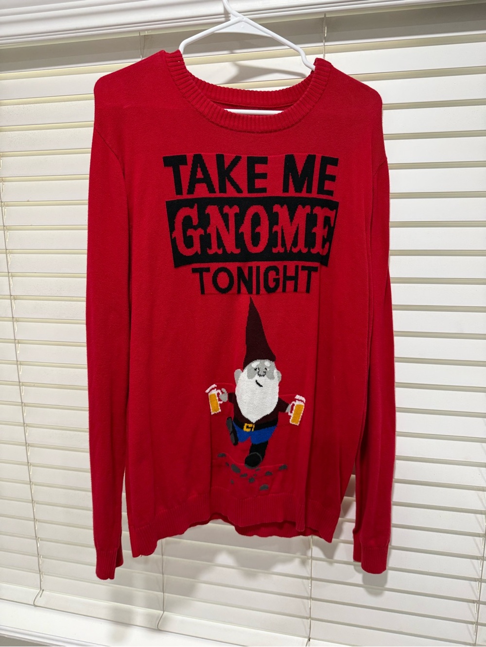 Mossimo Supply Co. Red 'Take Me Gnome Tonight' Crewneck Sweater